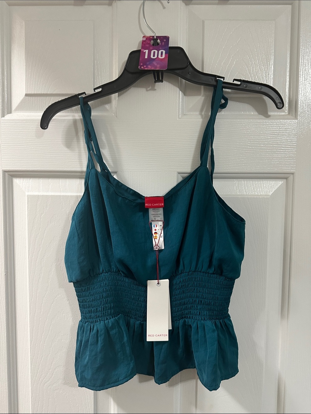 Red Carter Teal Smocked Waist Girls One-Piece Top